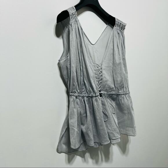 THREE GRACES Lace Up Flowy Babydoll Top Size 8 in Light Gray NWOT - Picture 4 of 8